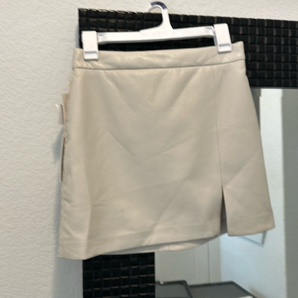 Aritzia faux, leather cream skirt